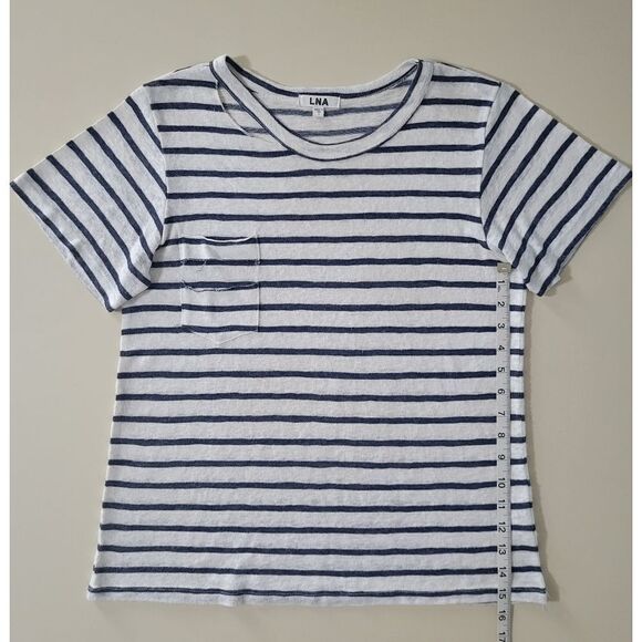 LNA Iles Navy Stripe Distressed Crewneck Short-sleeve Pullover Top - Picture 9 of 16